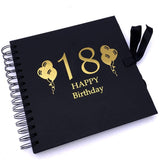 18th Birthday Black Scrapbook, Guest Book Or Photo Album Balloon Design Gold Script